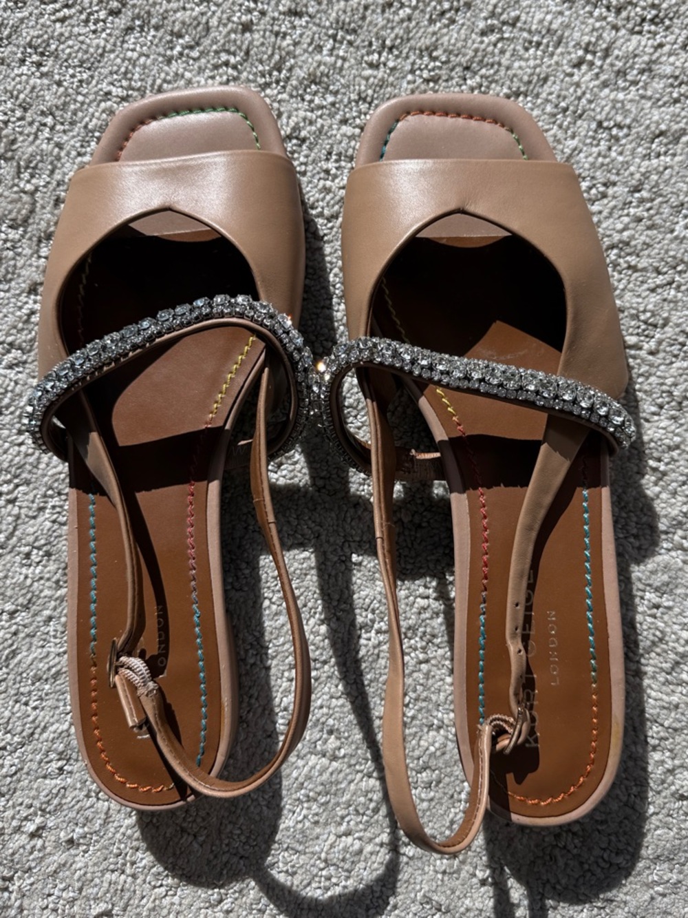 Kurt Geiger Nude Tan Slingback Sandals with Crystal Strap